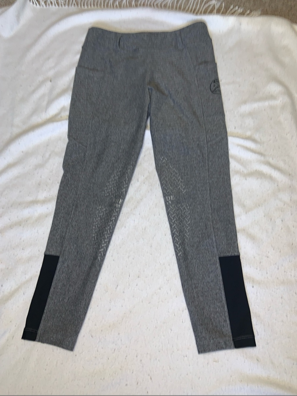 Free Ride Equestrian pull on gray tweed riding knee patch breeches XL
